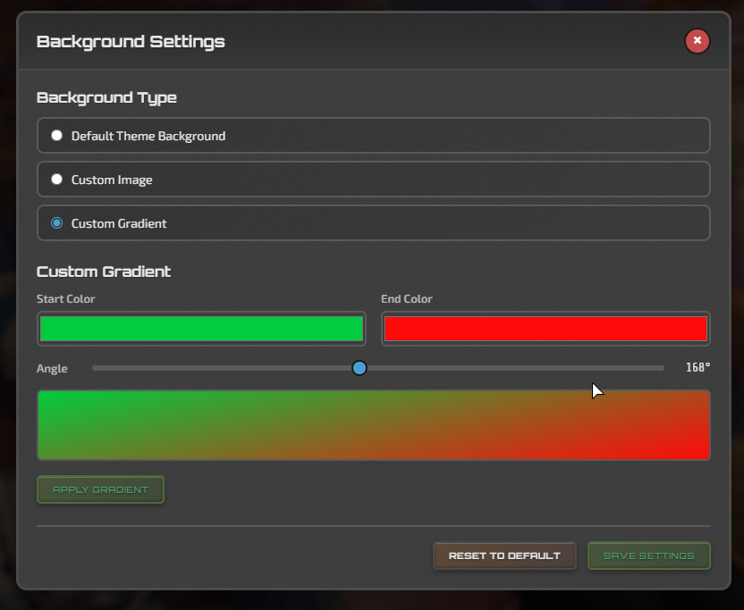 Background Settings — Gradient Creator
